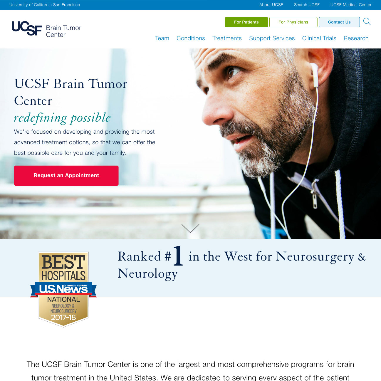 Brain Tumor Center homepage screenshot