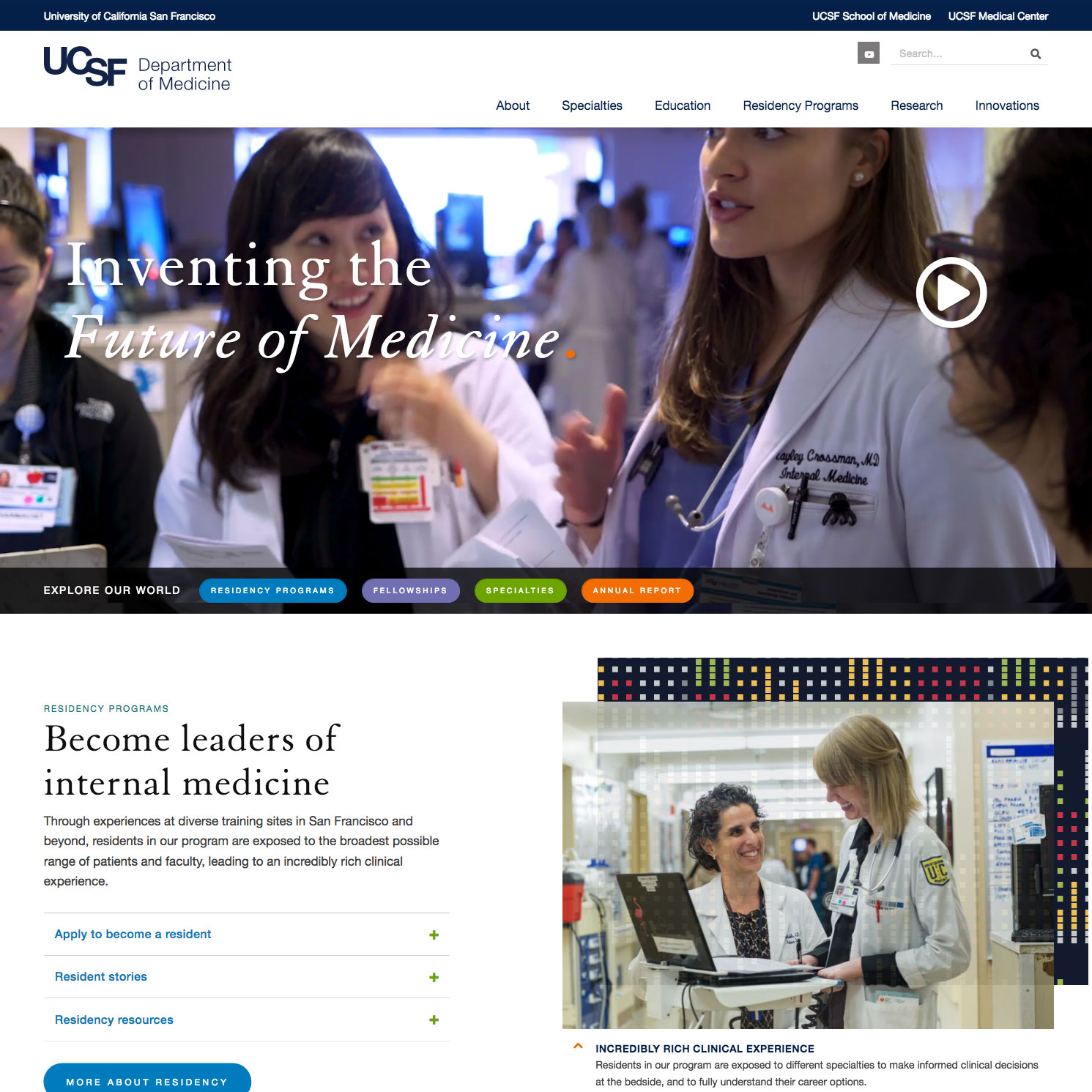 Department of Medicine homepage screenshot