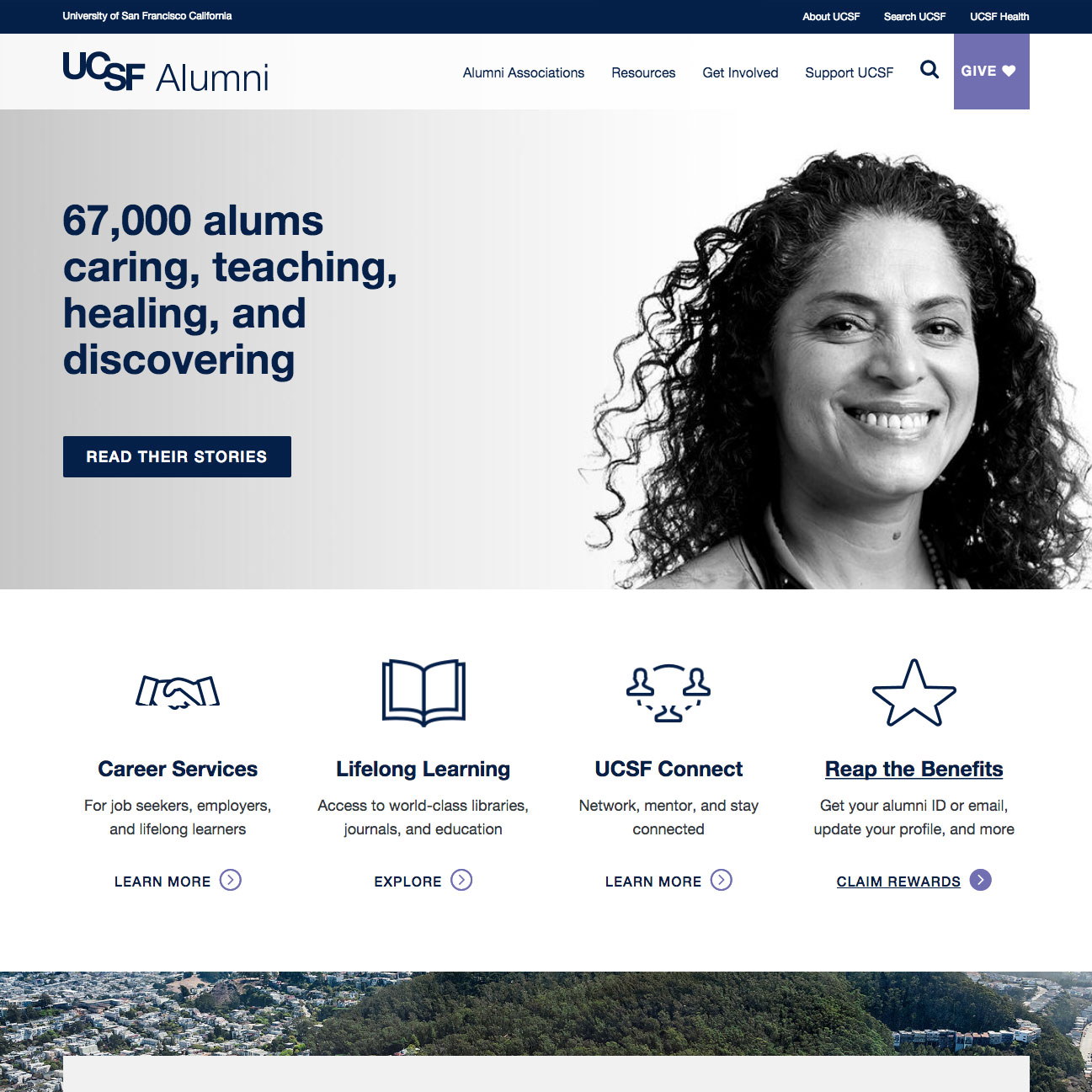 UCSF Alumni homepage screenshot