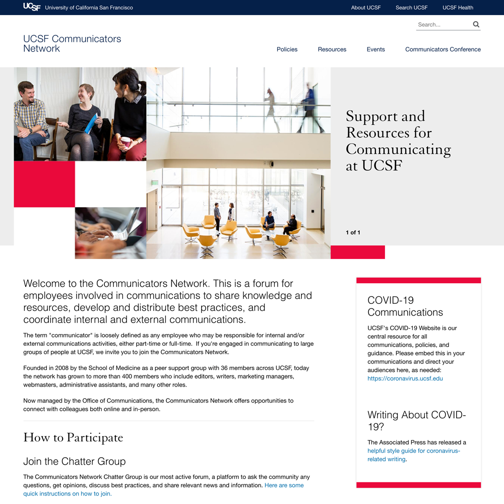 screenshot of UCSF Communicators Network website