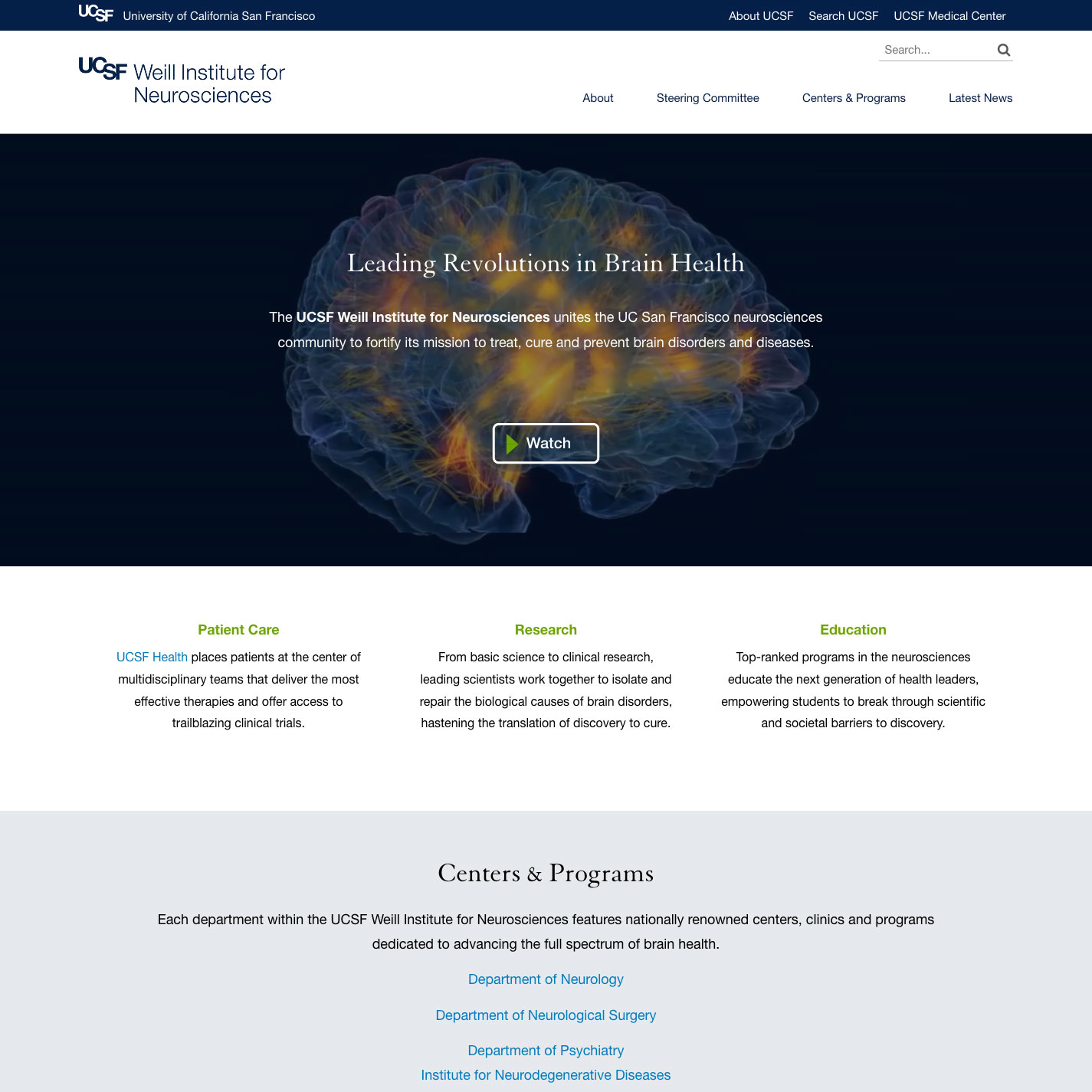 screenshot of Weill Institute website